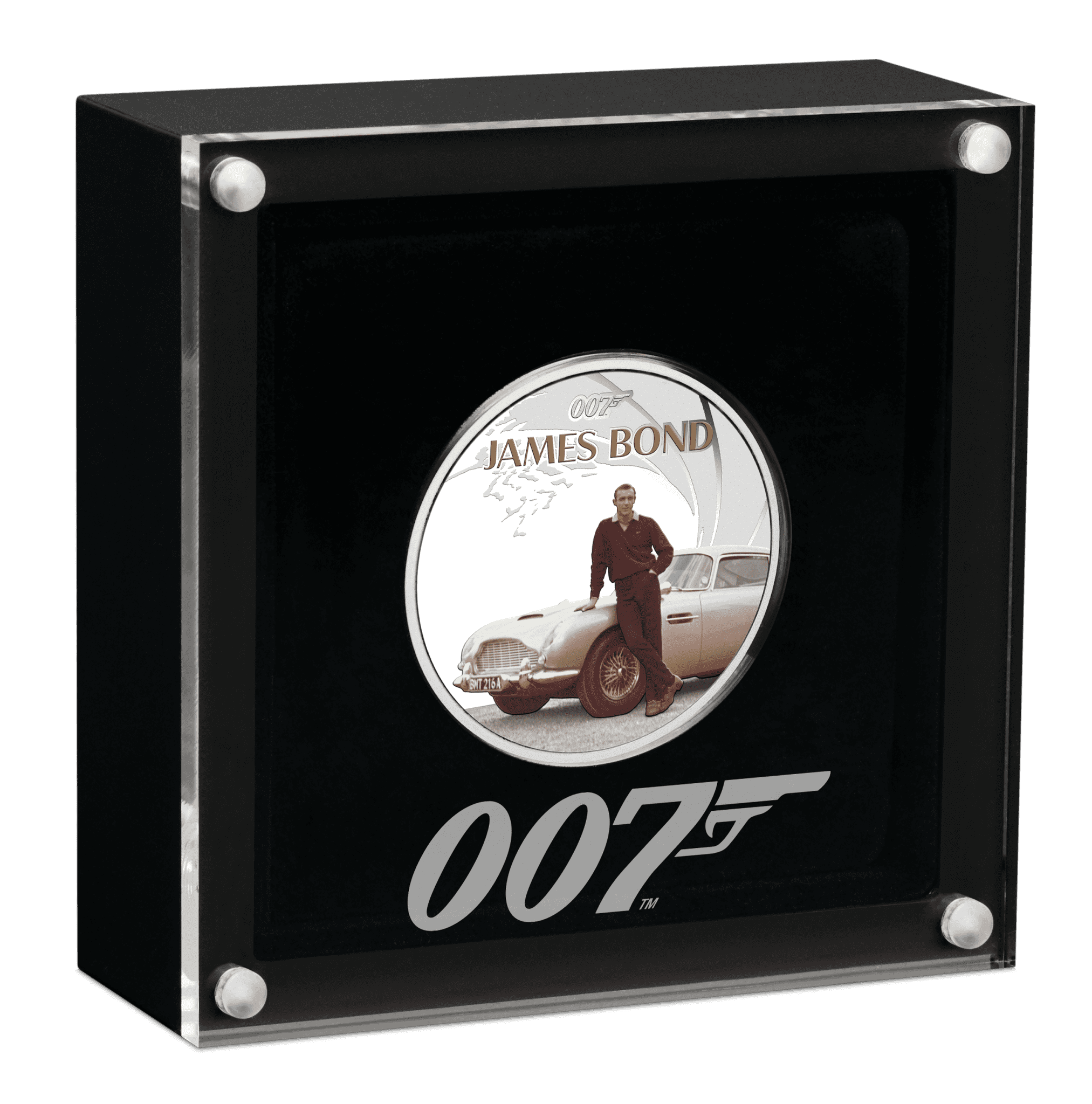 2024 $1 James Bond Sean Connery 1oz Silver Proof Coloured Coin - Cased View