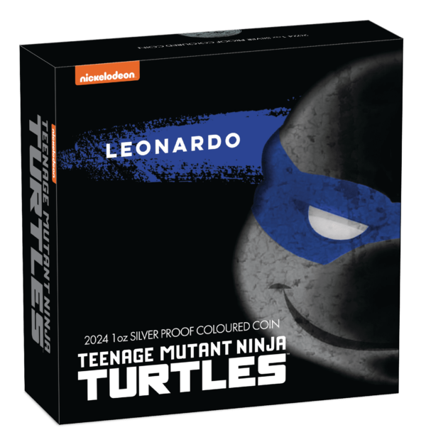 2024 $1 Leonardo – Teenage Mutant Ninja Turtles 1oz Silver Coloured Proof Coin - Boxed View