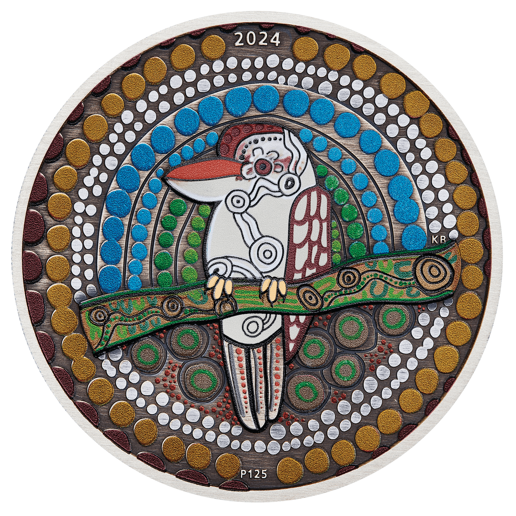 2024 $2 Kookaburra Kaa Kaa 2oz Silver Antiqued Coloured Coin - Reverse View