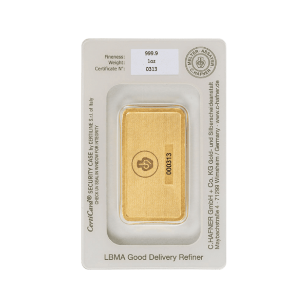 C. Hafner 1oz Gold Minted Bar - Obverse View