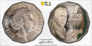 MS69 2017 50c Sir Jack Brabham Coloured Coin - Overview