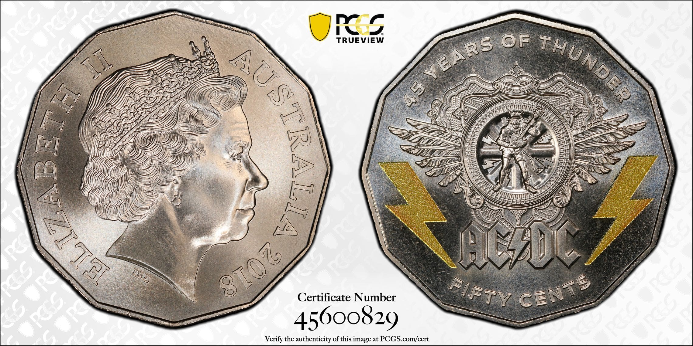 MS69 2018 50c AC:DC 45 Years of Thunder Coin - Overview