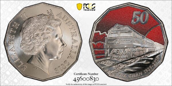 MS69 2019 50c 90th Anniversary of The Ghan Colourised Coin