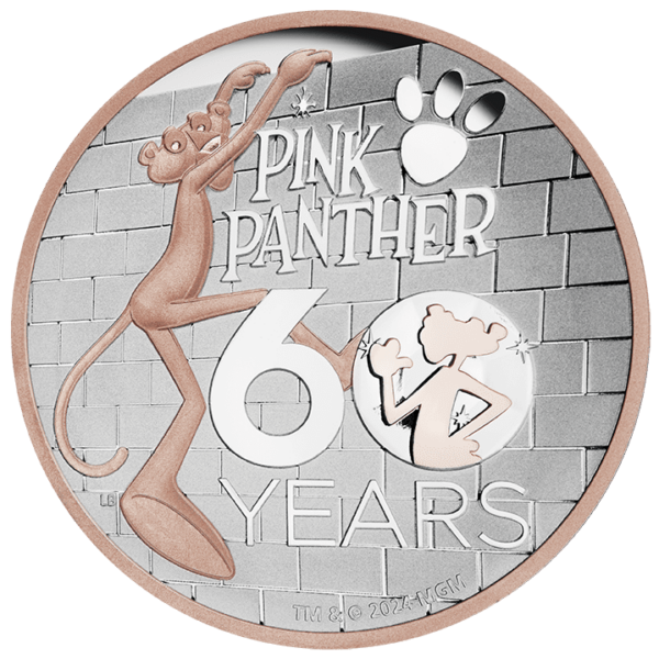 2024 The Pink Panther 60th Anniversary 5oz Silver Proof High Relief Gilded Coin - Image 2