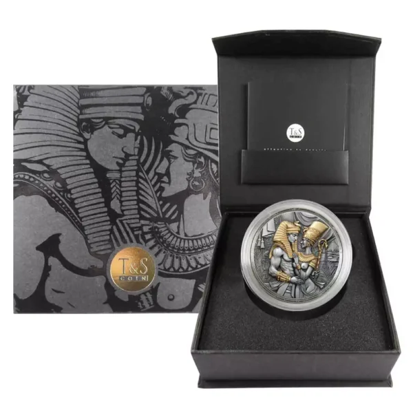 2023 Amenhotep & Nefertiti - Ultra High Relief 2oz Gilded Silver Coin - Image 5