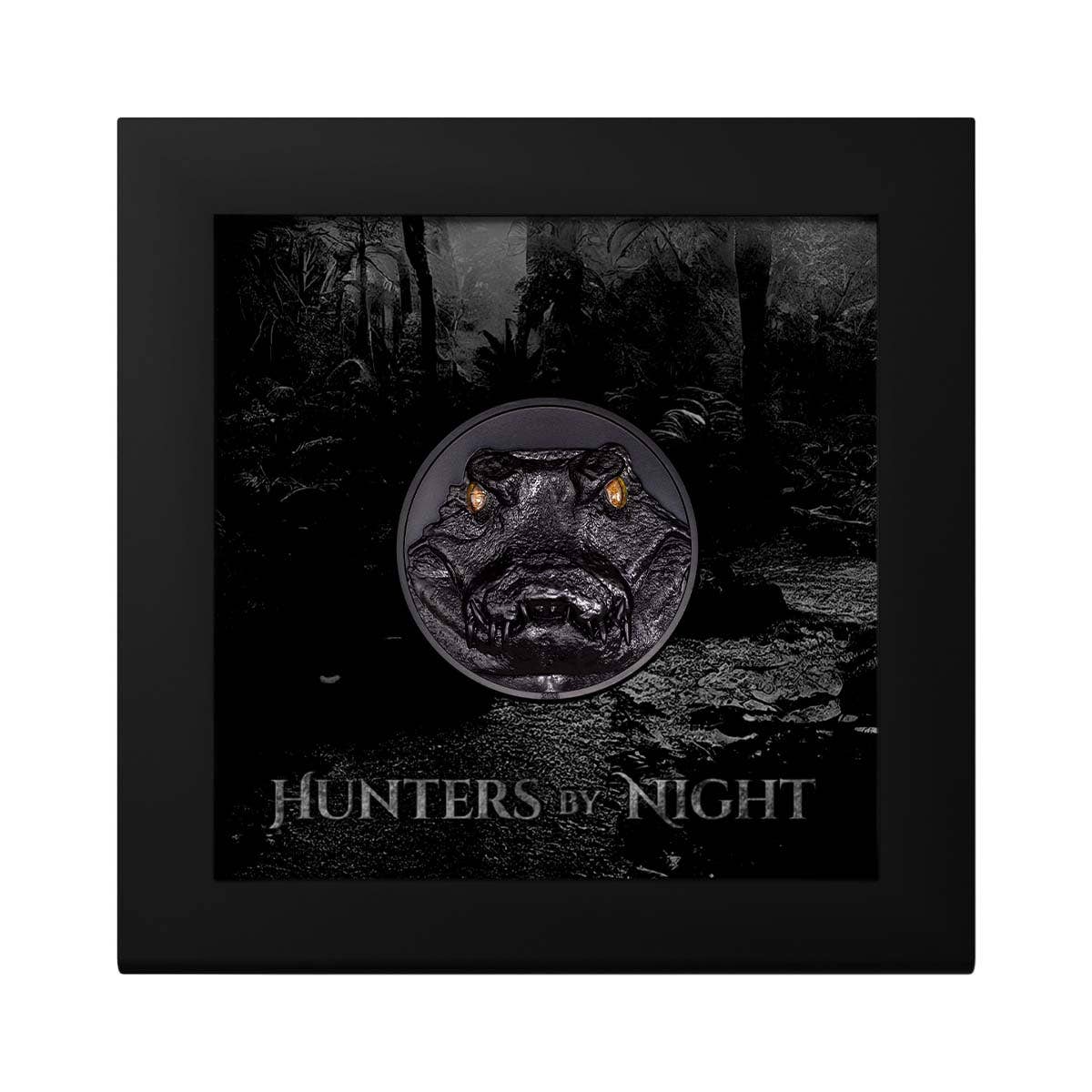 2023 $10 Caiman - Hunters by Night 2oz Black Proof Coin - Cased View