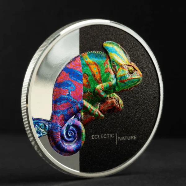 2023 $5 Chameleon Eclectic Nature 1oz Silver Proof Coin - Tilted Reverse View