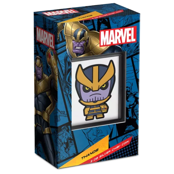 2023 $5 Marvel Thanos 2oz Silver Mega Chibi Colourised Proof Coin