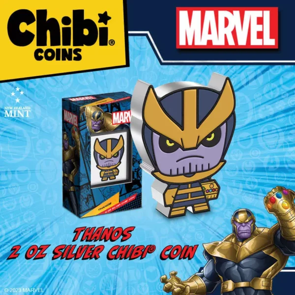 2023 $5 Marvel Thanos 2oz Silver Mega Chibi Colourised Proof Coin - Image 5