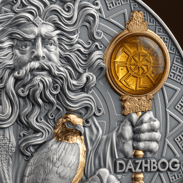 2024 $5 Dazhbog - Divine Faces of the Sun 3oz Silver Coin - Closeup Reverse View