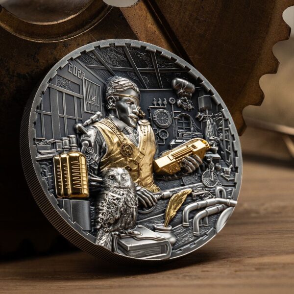 2023 $20 Steampunk Science Lab 3oz Silver Selective Gilded Coin - Image 4