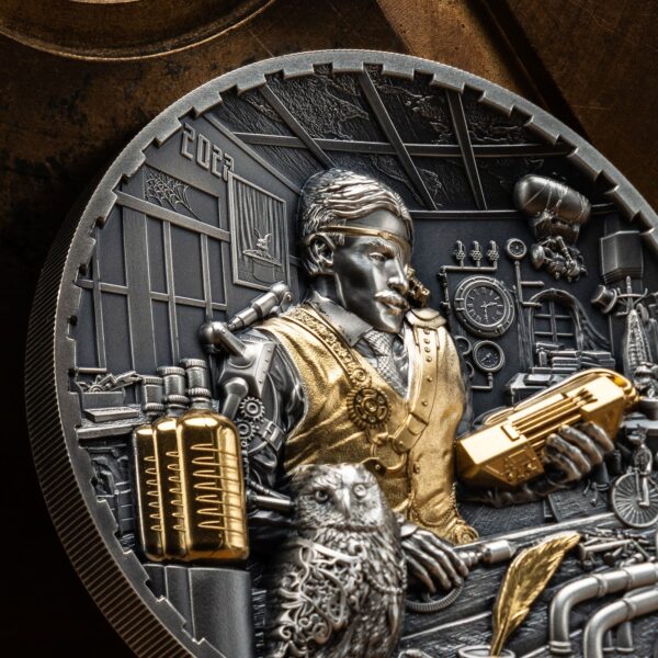 2023 $20 Steampunk Science Lab 3oz Silver Selective Gilded Coin - Image 5