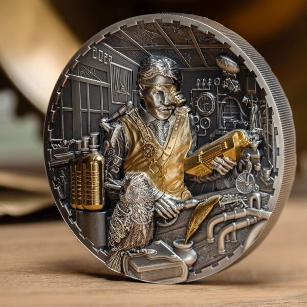 2023 $20 Steampunk Science Lab 3oz Silver Selective Gilded Coin - Image 10