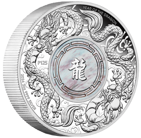 2024 $2 Double Dragon With Mother Of Pearl 2oz Silver Proof Coin