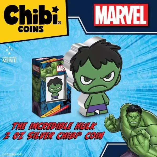 2023 $5 The Incredible Hulk - Marvel 2oz Silver Coloured Proof Mega Chibi® Coin - Image 5