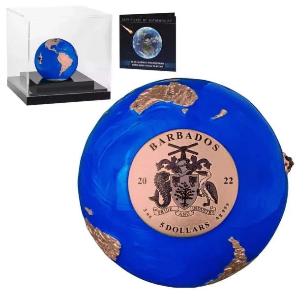 2022 $5 Blue Marble Endangered Meteorite Rose Gold 3oz Silver Coin - Image 5