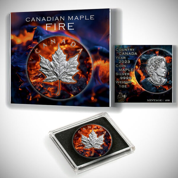 2023 $5 Fire Edition 1oz 999.9 Silver Maple Leaf Coloured Coin - Image 2