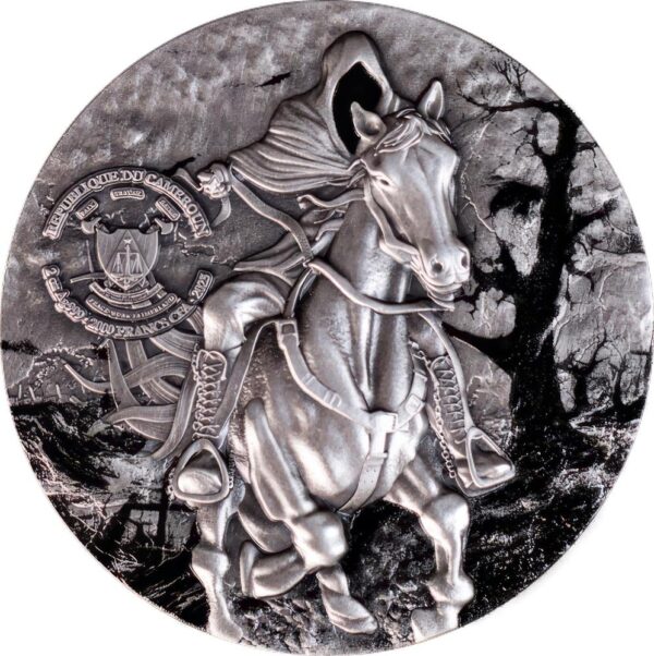 2025 2000 Francs CFA The Headless Horseman 2oz Silver Antiqued High Relief Coin - Image 2