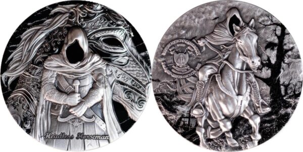 2025 2000 Francs CFA The Headless Horseman 2oz Silver Antiqued High Relief Coin - Image 3