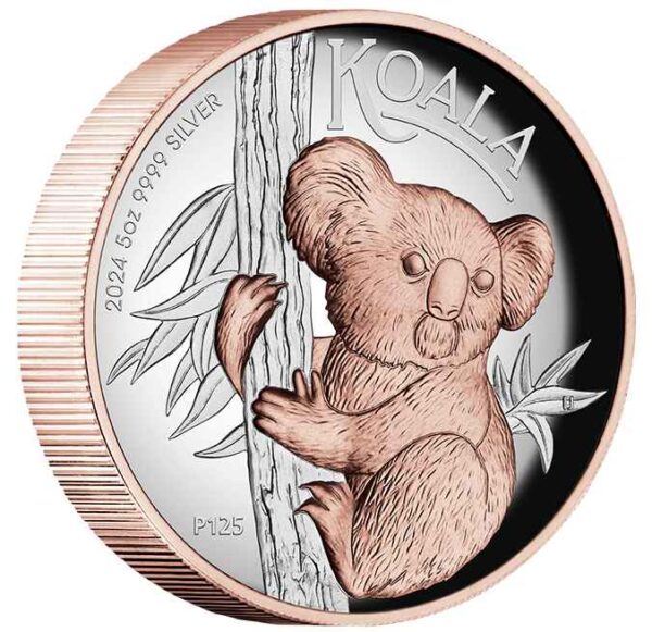 2024 $8 Australian Koala 5oz Silver Proof High Relief Gilded Coin