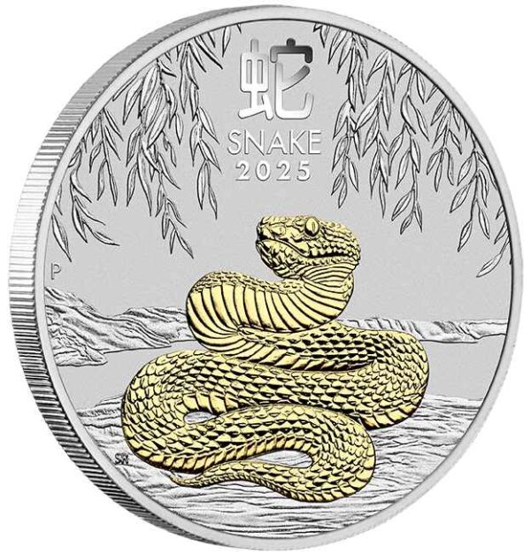 2025 $1 Year of the Snake Lunar Series III 1oz Silver Gilded Cased Coin - Image 2