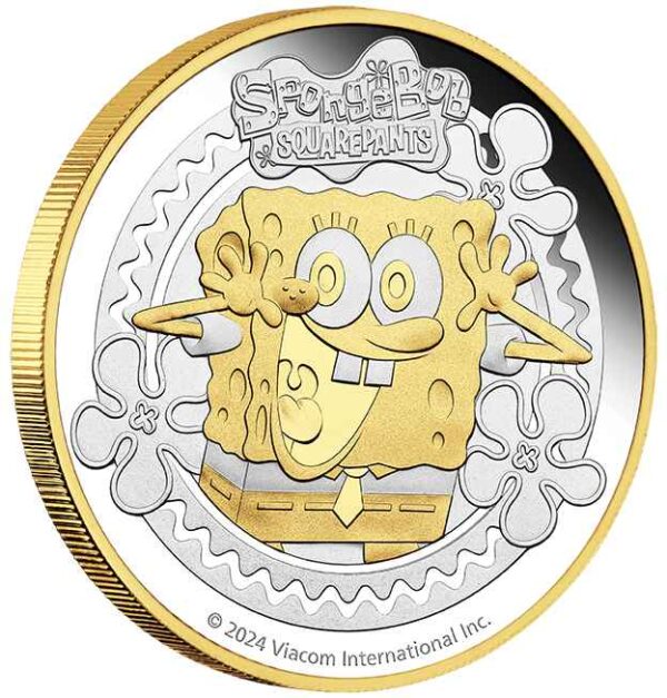 2024 $2 SpongeBob SquarePants 2oz Silver Proof Gilded Pineapple Coin - Image 2