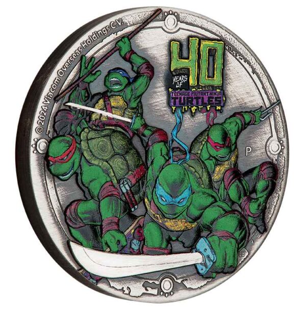 2024 $2 TMNT 40th Anniversary 2oz Silver Antiqued Coloured Coin