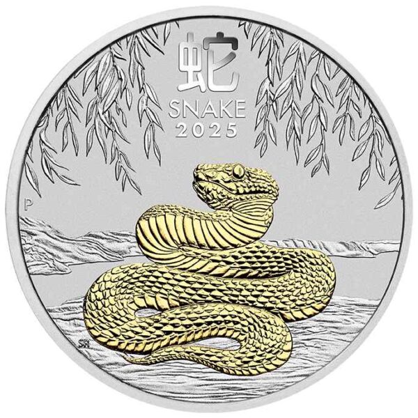 2025 $1 Year of the Snake Lunar Series III 1oz Silver Gilded Cased Coin