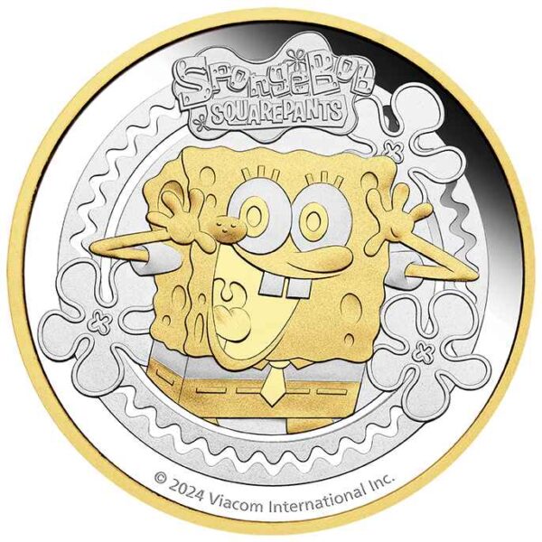 2024 $2 SpongeBob SquarePants 2oz Silver Proof Gilded Pineapple Coin - Image 3