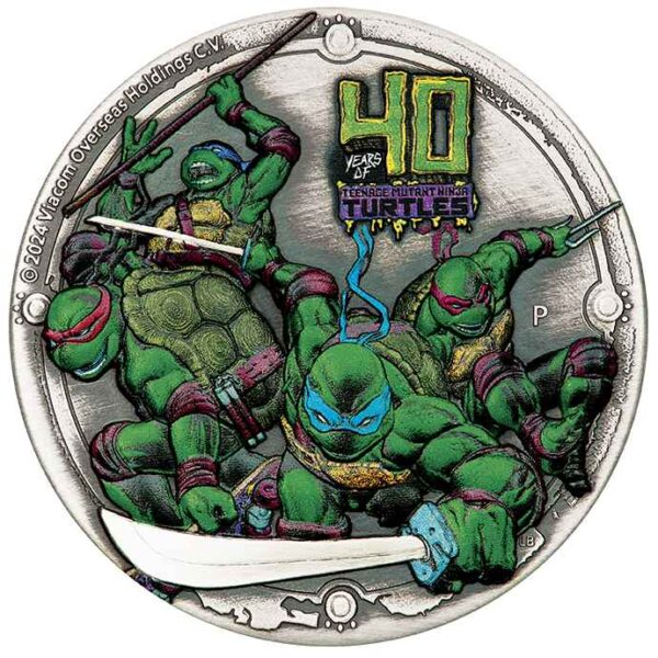 2024 $2 TMNT 40th Anniversary 2oz Silver Antiqued Coloured Coin - Image 2