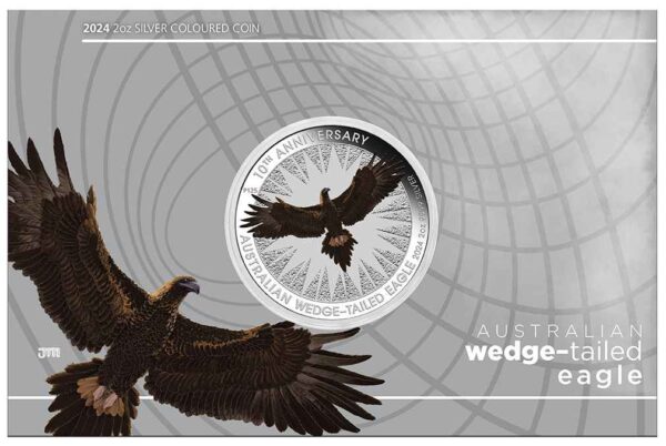 2024 $2 Australian Wedge-Tailed Eagle 10th Anniversary 2oz Silver Coin in Card - Image 4