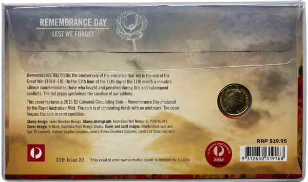 2015 $2 Flanders Fields Remembrance Day Coloured PNC - Image 2