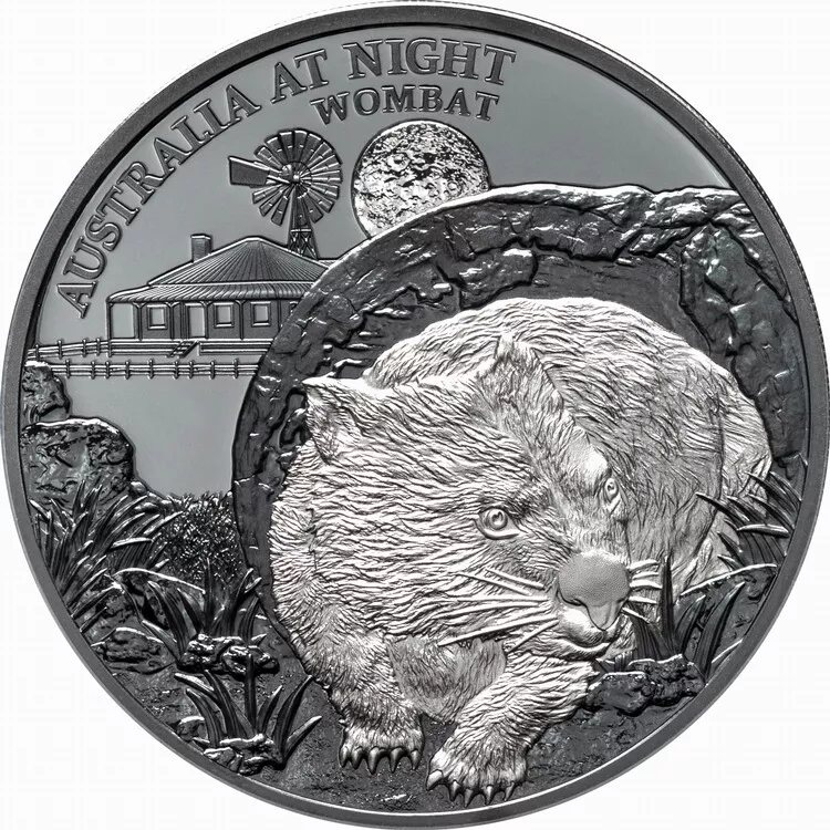 2021 $1 Australia at Night Wombat 1oz Silver Black Proof Coin