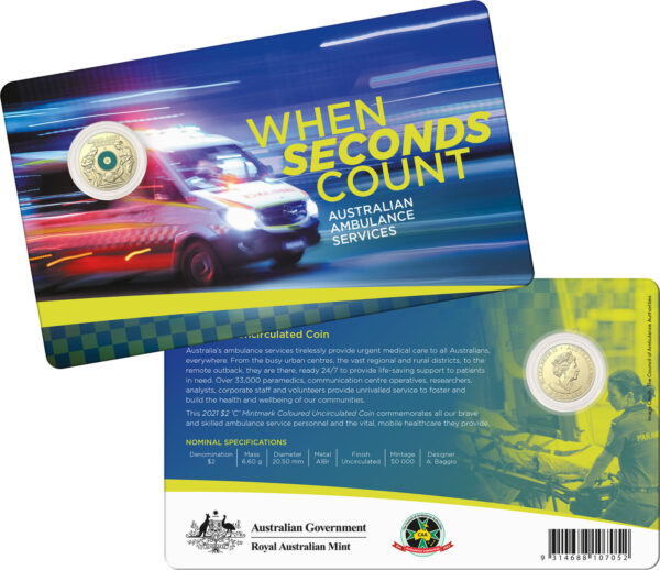 2021 $2 Australian Ambulance Services C Mint Mark Coin On Card