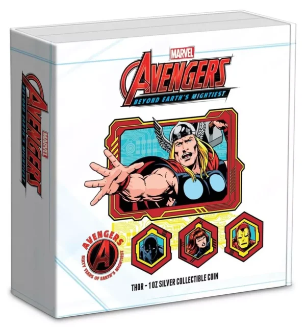 2023 $2 Marvel Avengers 60th Ann. Thor 1oz Silver Colorized Proof Coin - Image 3