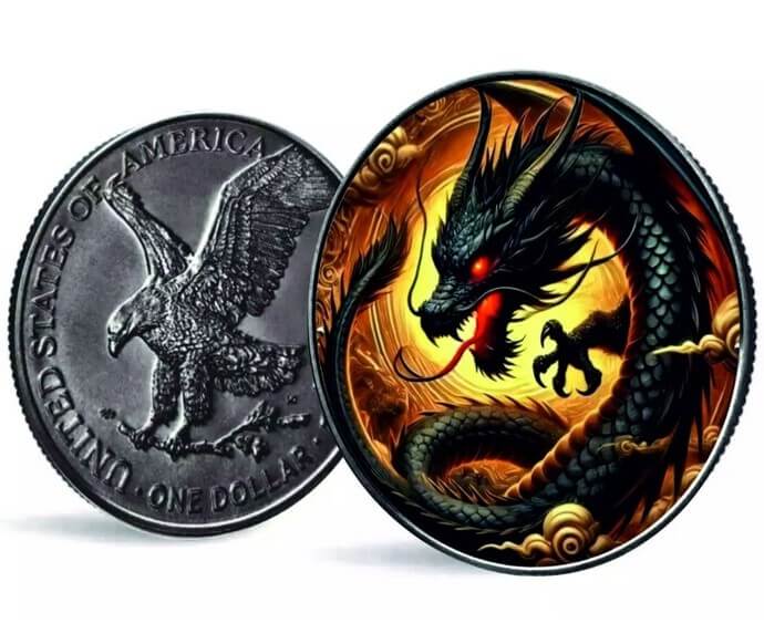 2024 Dragon of Darkness American Eagle Dragons Series 1oz Silver Colourised Coin The Coin Chest