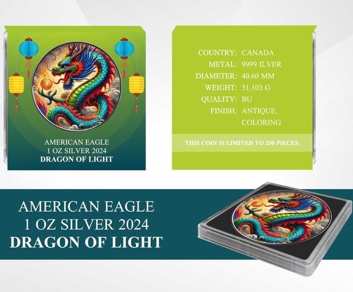 2024 Dragon of Light American Eagle Dragons Series 1oz Silver Colourised Coin The Coin Chest