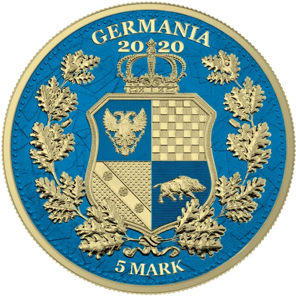 2020 5 Marks The Allegories Italia Germania 1oz Silver Space Blue Gilded Coin - Image 2
