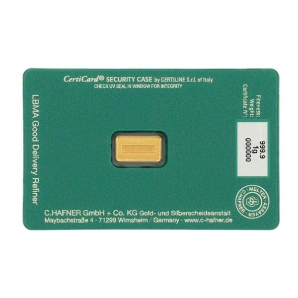 1g Happy Birthday C.Hafner 999.9 Minted Gold Bar with Assay Card - Image 2