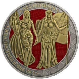 2019 5 Marks Allegories Germania & Columbia 1oz Silver Antiqued Red Coin