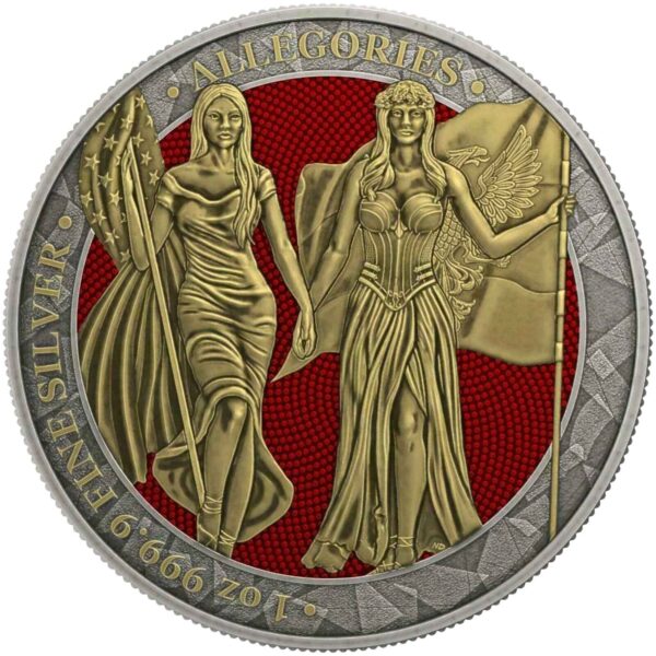 2019 5 Marks Allegories Germania & Columbia 1oz Silver Antiqued Red Coin