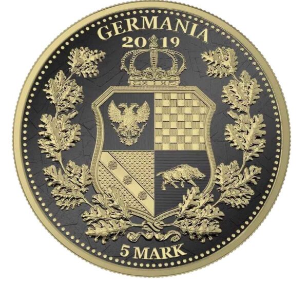 2019 5 Marks Britannia Germania 1oz Silver Black Varnish & Gilded Coin - Image 3