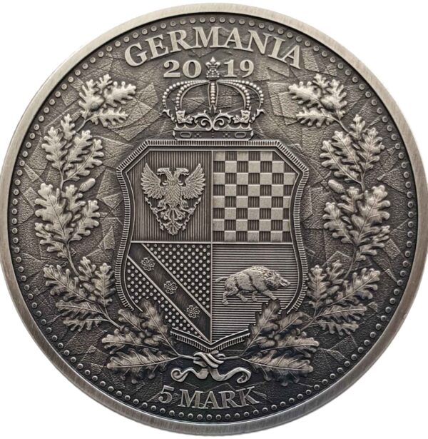 2019 5 Marks Britannia Germania 1oz Silver Gilded & Antiqued V2 Coin - Image 2