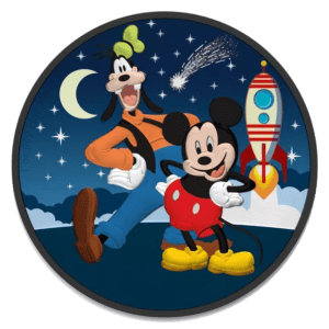 2021 $2 Mickey & Goofy Rocket Star Disney 1oz Silver Coloured Coin