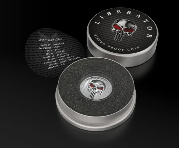 2021 The Liberator The Dark Side Silver Sterling Skull 1oz Silver Coin - Image 4