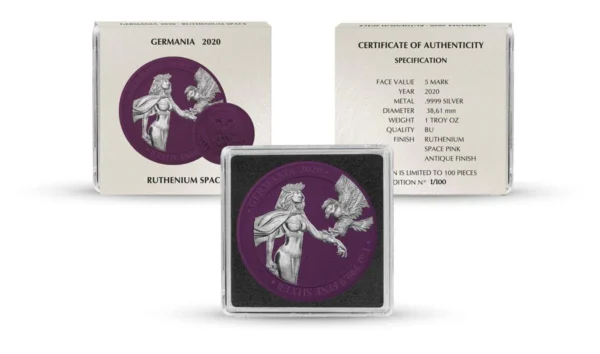 2020 5 The Allegories Columbia Germania 1oz Ruthenium Space Purple Silver Coin - Image 2