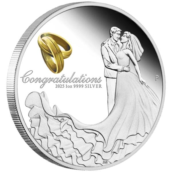 2025 $1 Wedding 1oz Silver Gilded Proof Coin - Image 2