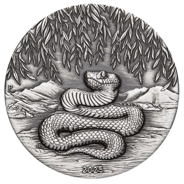 2025 $2 Year of the Snake Australian Lunar Series III 2oz Silver Antiqued Coin - Image 2