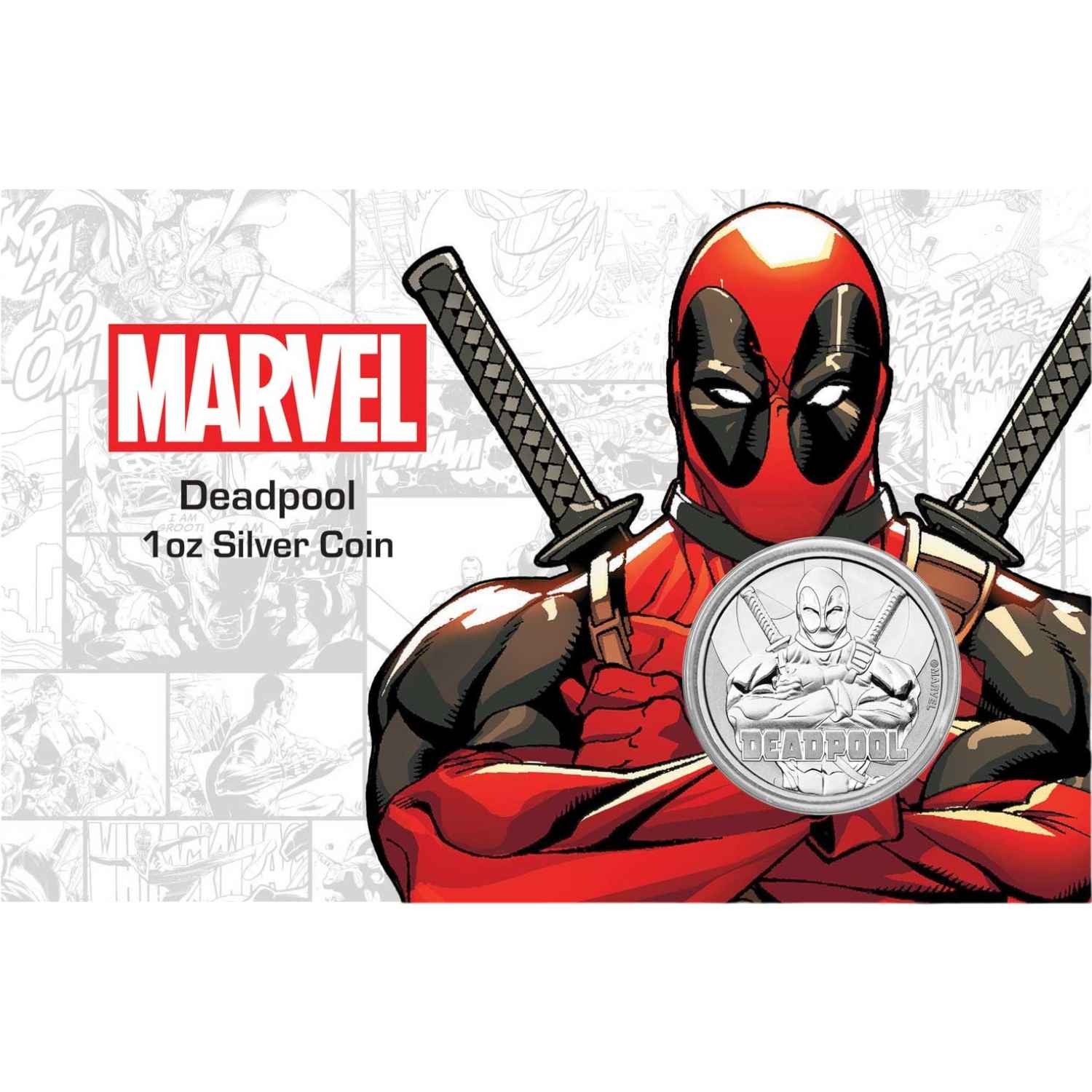 2018 $1 Deadpool™ Marvel Series Tuvalu 1oz Silver BU Carded Coin