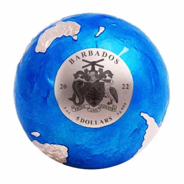 2022 $5 Blue Marble Endangered Meteorite Sphere Earth 3oz Silver Coin - Image 2